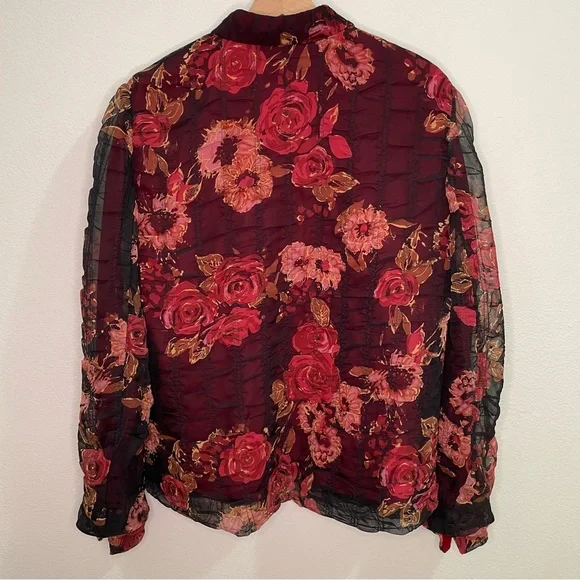 Vintage Coldwater Creek Crinkle Rose Overlay Jacket - Picture 2 of 15